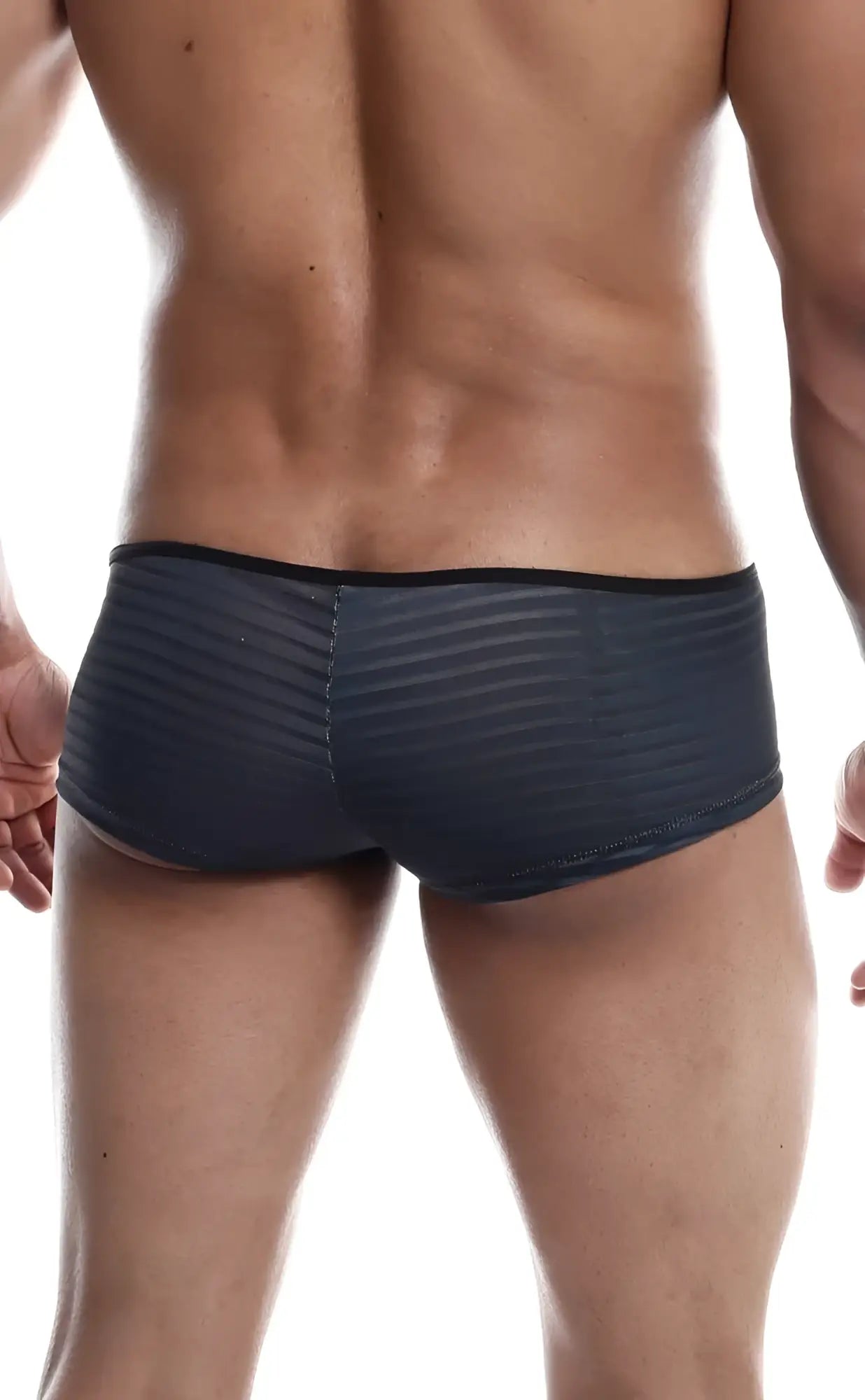 Dark gray ribbed textured men’s briefs with black elastic waistband mob boyshort for comfortable everyday wear