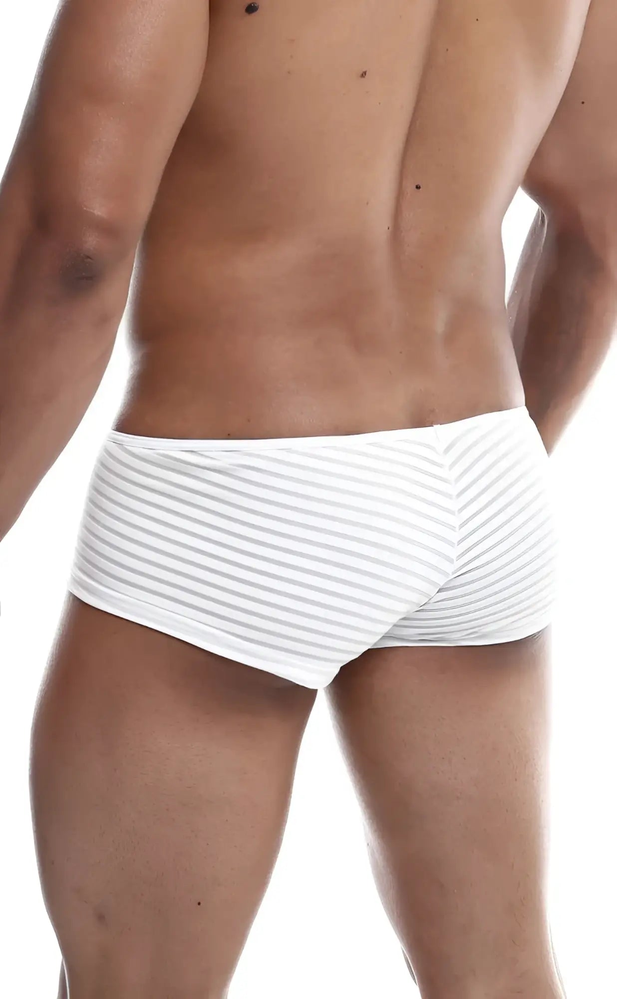 MOB boyshort white briefs with fine gray horizontal stripes made from soft breathable fabric for everyday comfort