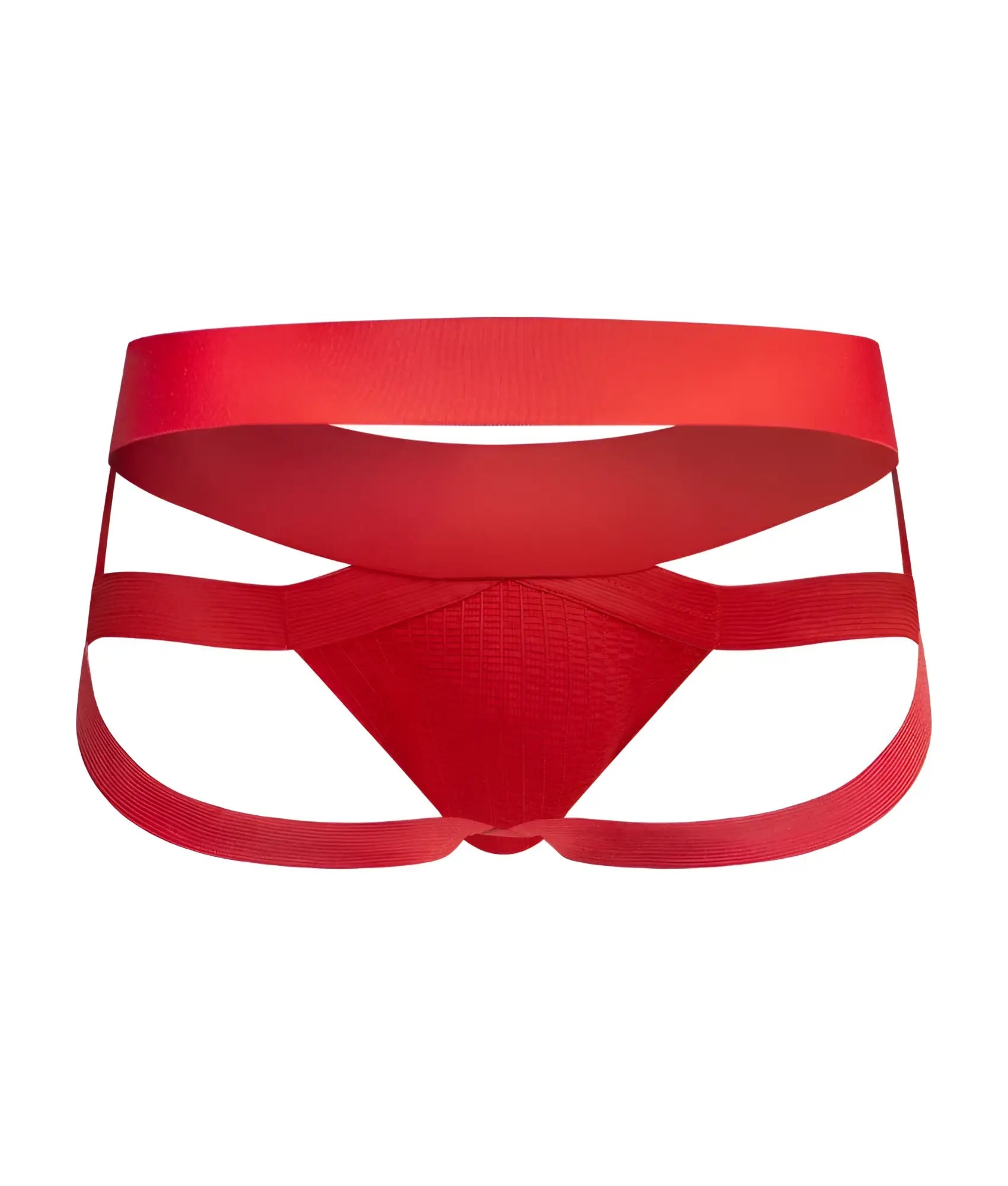 Men’s x jockstrap red athletic-style briefs with textured front panel and wide supportive straps for active wear