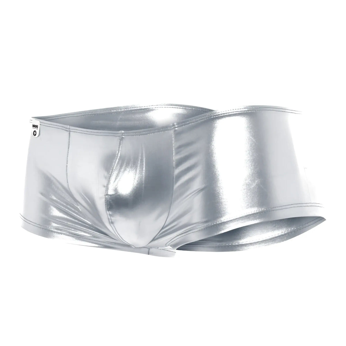 Shiny silver metallic MOB Mirror boxer briefs with a sleek, form-fitting design for stylish comfort