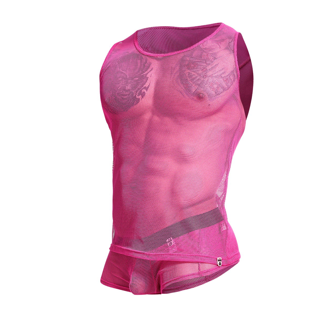 A vibrant hot pink mesh tank top with a fitted, form-fitting design from MOB Fishnet Tanktop collection