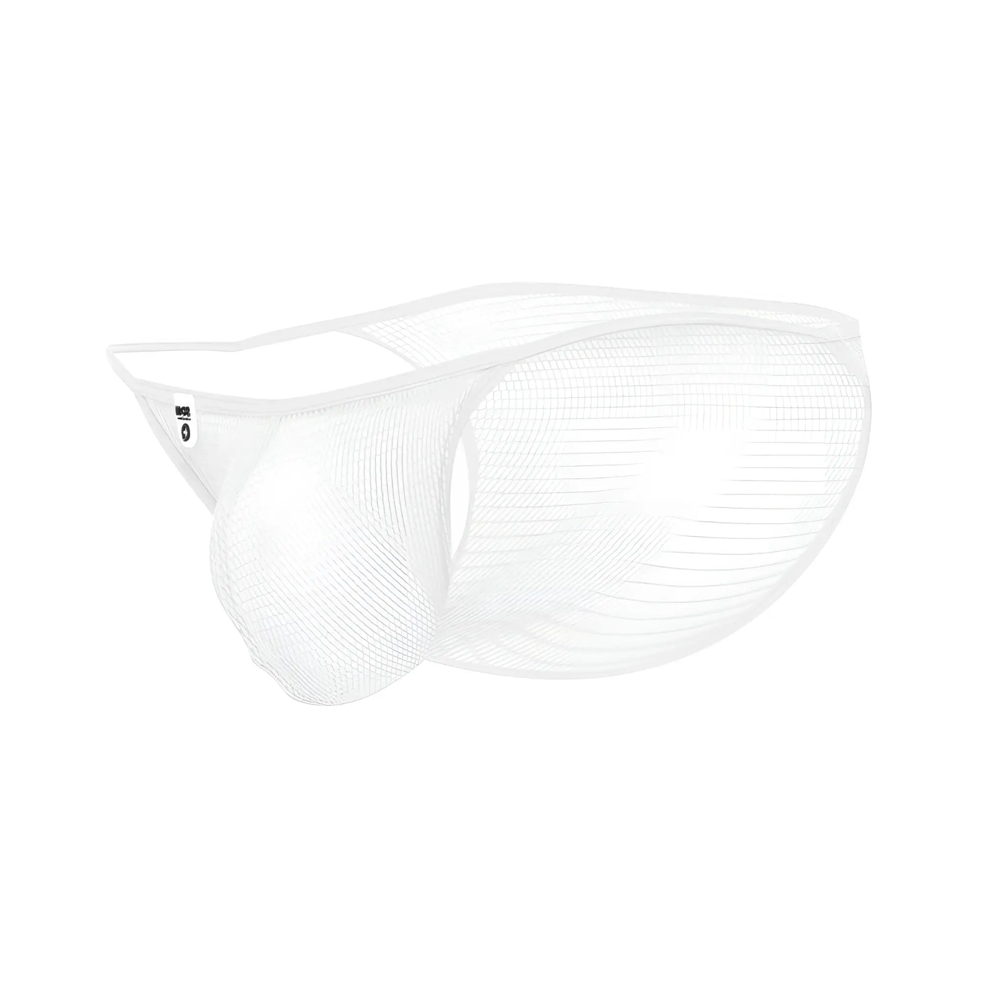 Mob men’s fishnet bikini in white mesh briefs with sheer breathable fabric and contoured design front view
