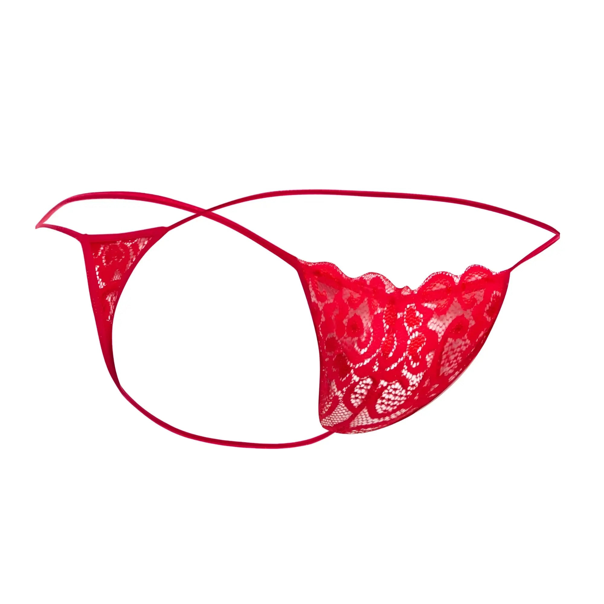 Red lace thong from mob mens lace thong with intricate floral patterns and thin elastic straps