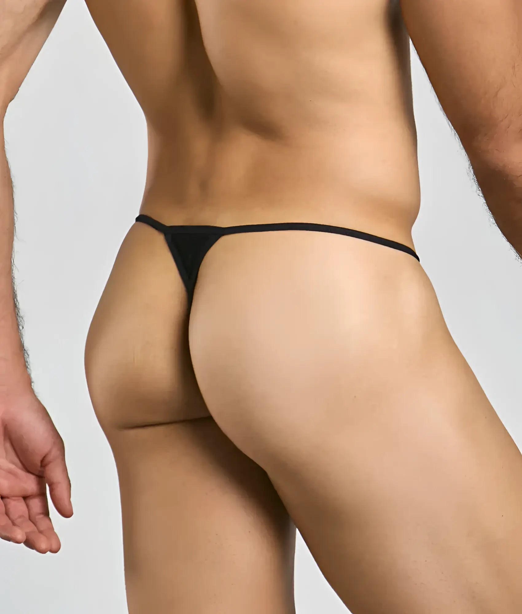 Black thong g-string with thin smooth microfiber waistband by mob men’s sexy microfiber g-string product back side