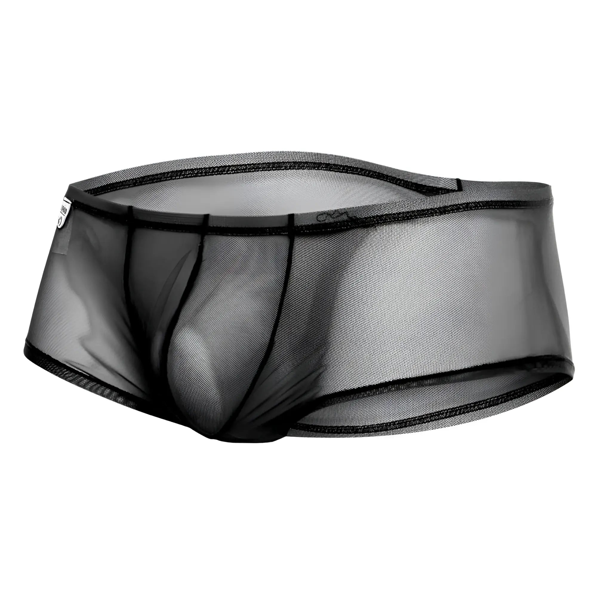 Mob men’s sexy sheer hip brief in black sheer mesh with black elastic trim for a stylish and breathable fit