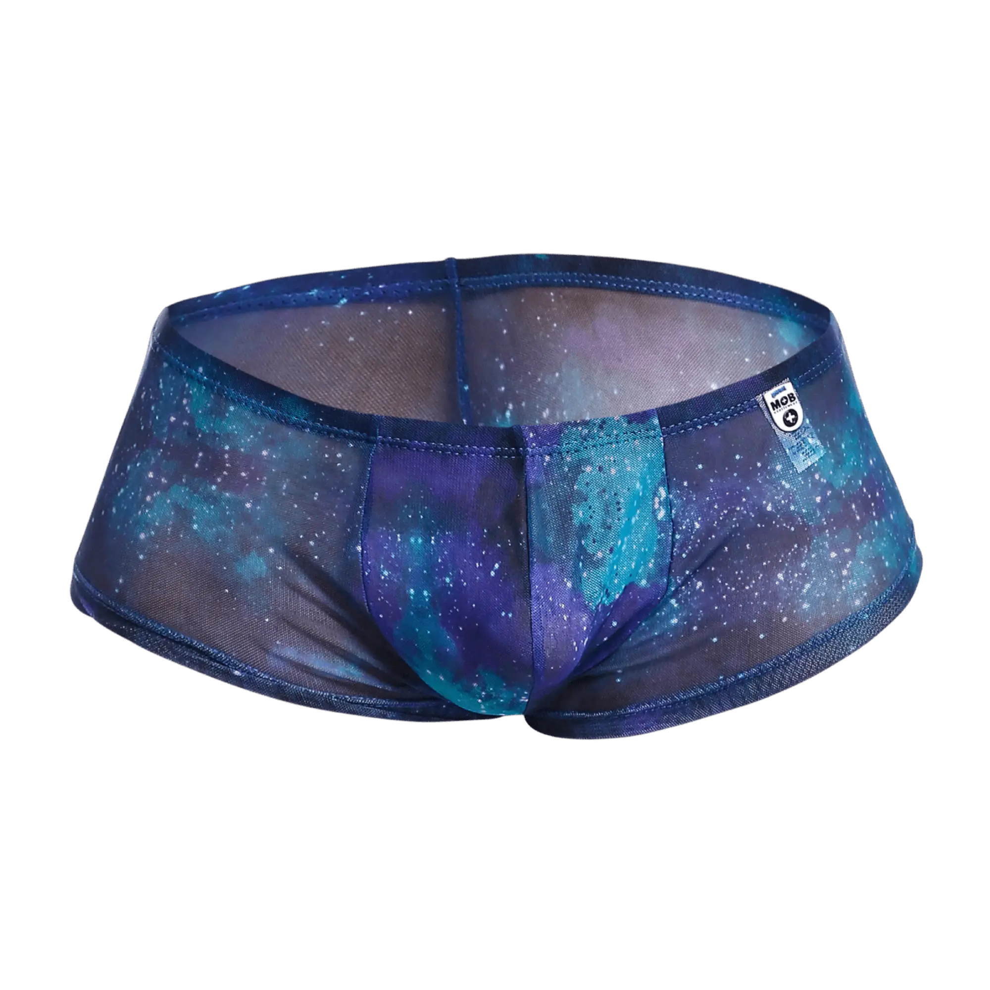 Mob men’s sexy sheer hip brief blue and purple galaxy patterned mesh underwear with translucent design