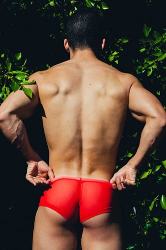 Mob men’s sexy sheer hip brief red athletic briefs made of breathable sheer fabric for active wear