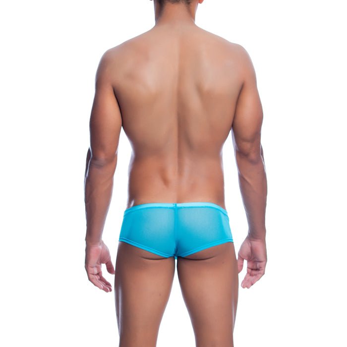 Mob men’s sexy sheer hip brief bright turquoise sheer briefs showcasing a lightweight breathable fabric