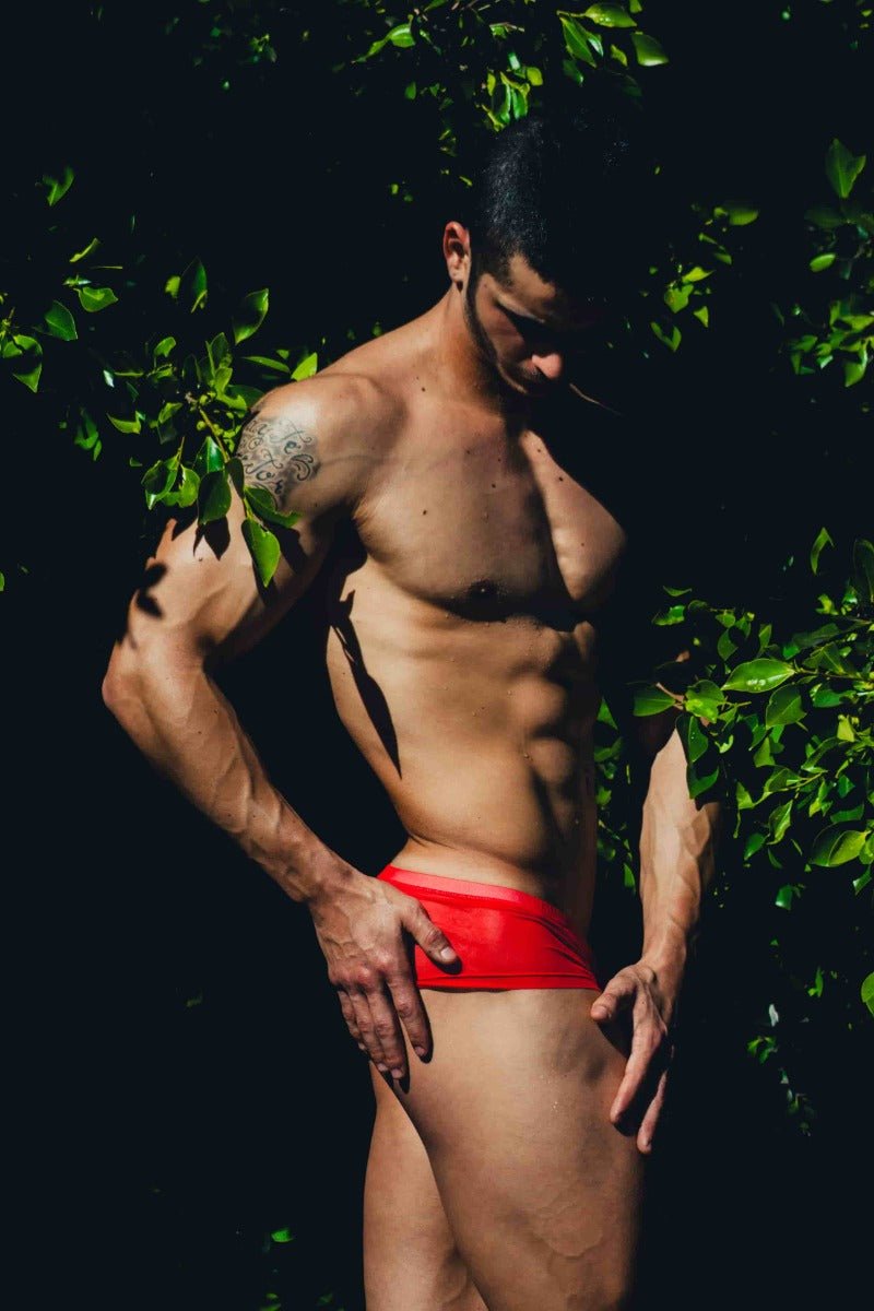 Mob men’s sexy sheer hip brief red athletic briefs with snug fit and smooth sheer fabric for comfortable wear