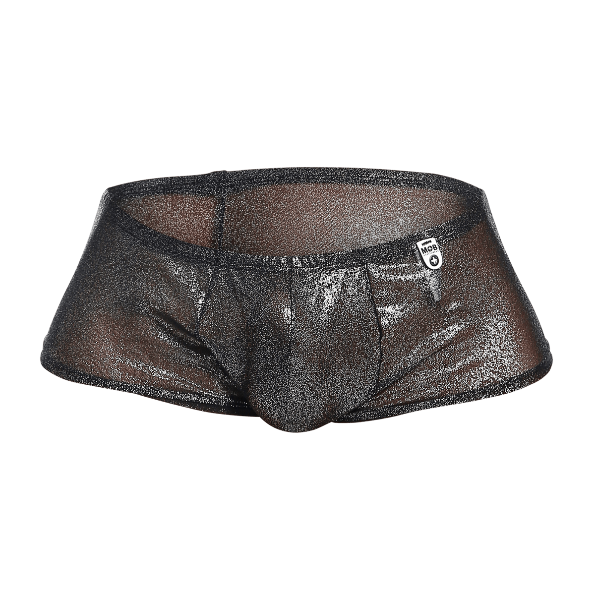 Mob men’s sexy sheer hip brief black shimmering metallic brief with glossy finish and subtle glitter texture