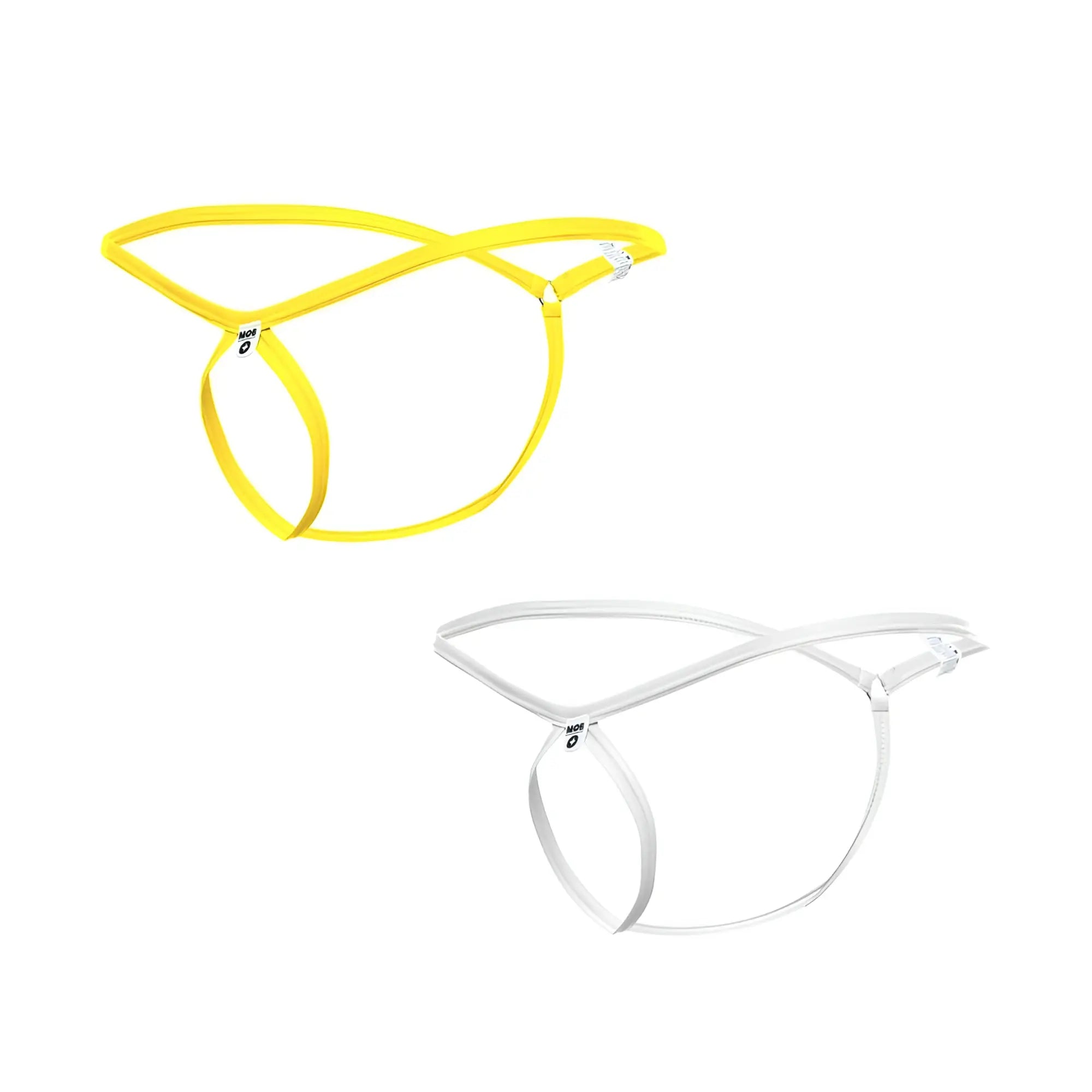 Mob men’s tear drop string thong mbl24 yellow and clear transparent lace thong with minimalist design front view