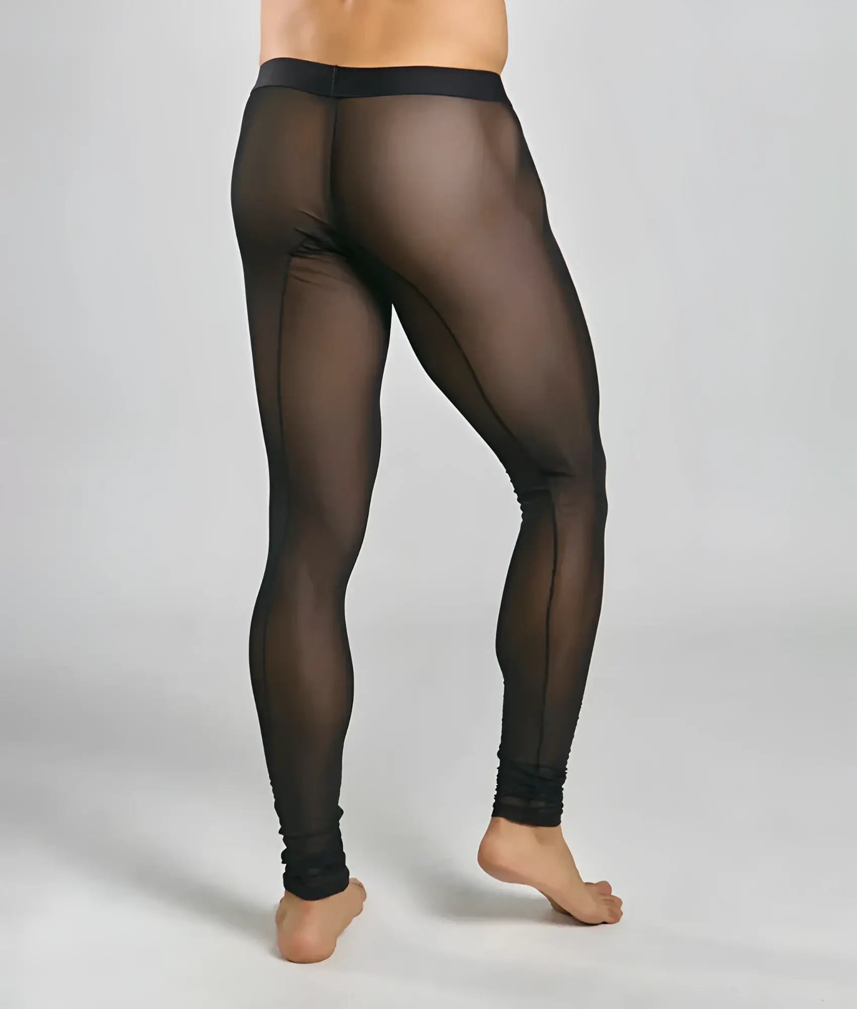 Black sheer mesh tights with solid black waistband and ankle cuffs from MOB Mesh Tights collection