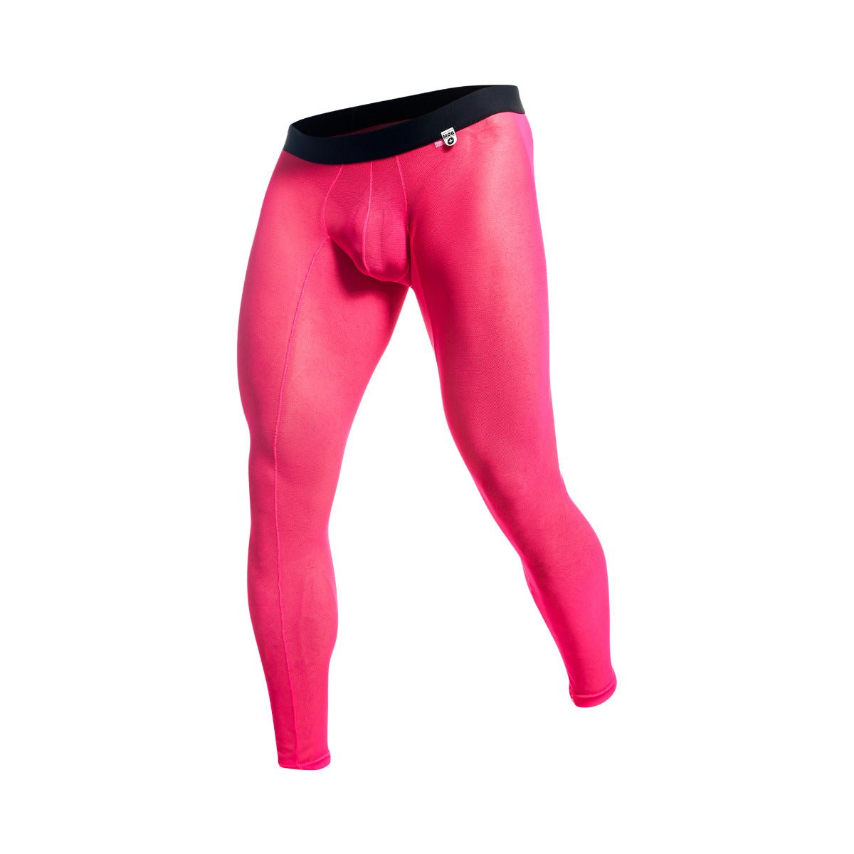 Bright pink mob mesh compression tights with black waistband designed for athletic performance and support