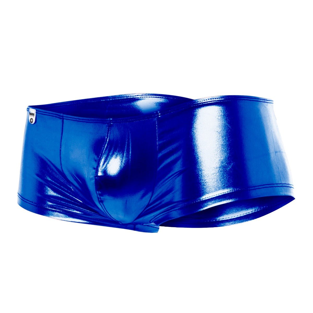 Vibrant royal blue glossy patent leather briefs with a sleek form fitting design from mob mirror boxer final sale