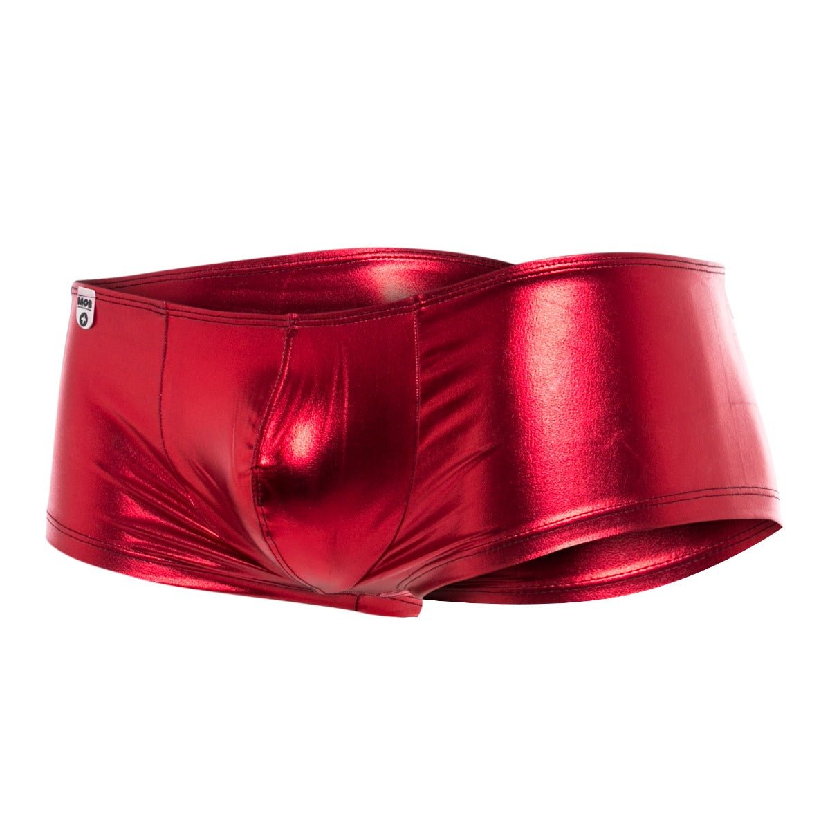 Shiny red metallic mob mirror boxer briefs with a sleek form-fitting design for final sale