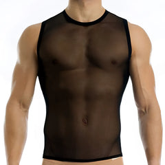 Modus vivendi transparent tank top t shirt black sheer mesh with black trim in size xl