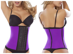 Moldeate 8031 purple and black workout waist cincher with adjustable metal clasp panel for waist training