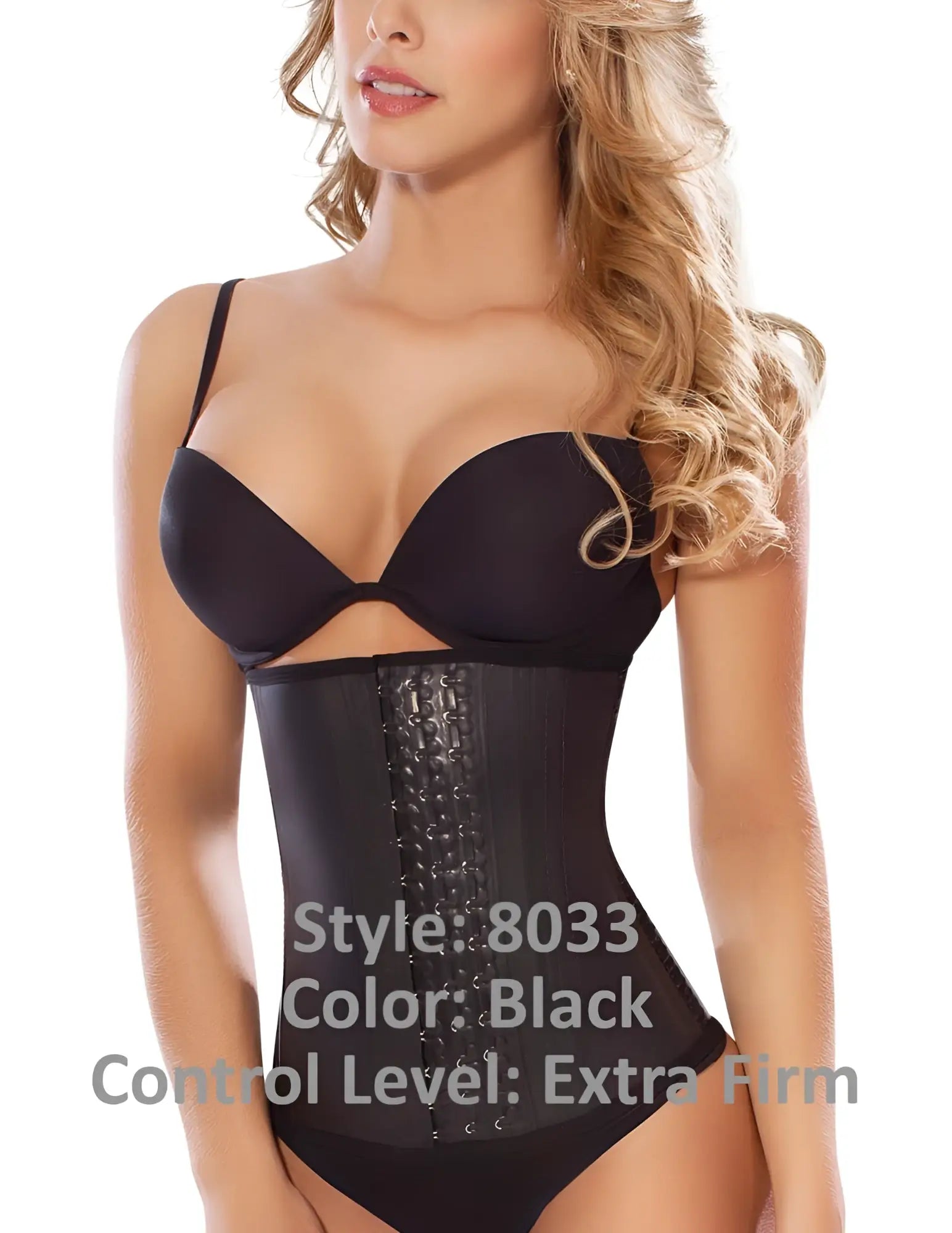 Black extra firm workout waist cincher moldeate 8033 with lace-up front and structured design