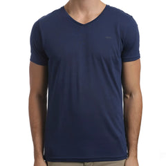 Mossimo Standard Issue navy marle v neck short sleeved cotton t shirt with subtle texture and embroidered logo size S
