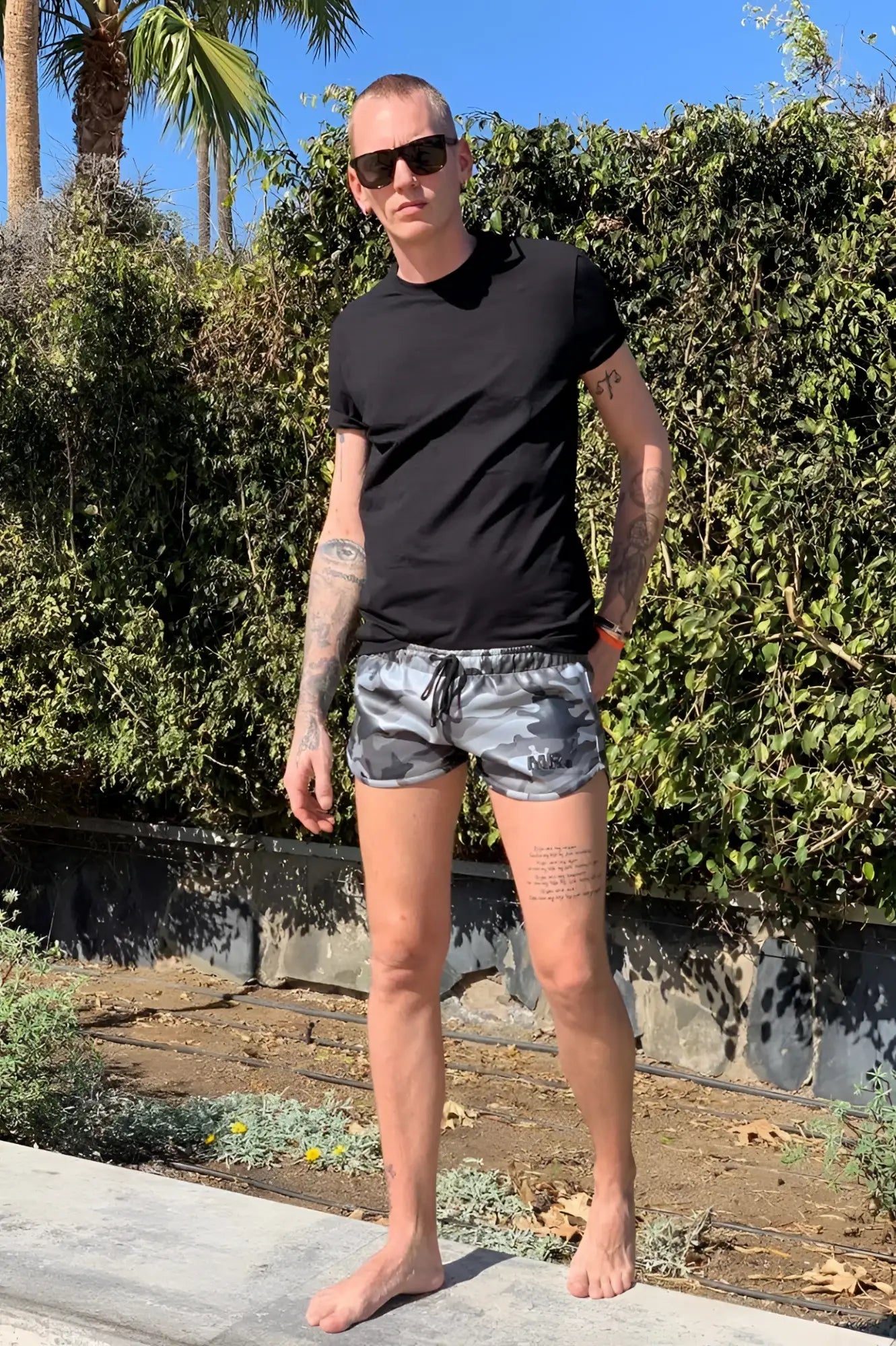 Mr riegillio mr mini shorts camo size m with gray and black camouflage pattern and drawstring waistband