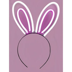 Purple neon bunny ears headband with glowing white outlines designed for vibrant party and festival wear