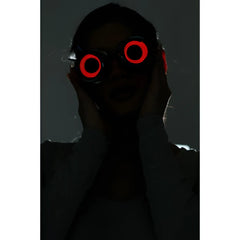 Neon light up goggles with red led-lit circular glowing lenses for vibrant night or party use