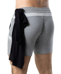 Nexus rugby short gray heathered athletic shorts with ribbed waistband side pockets and black garment tied at back