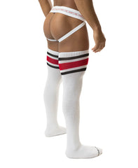 Oberschenkelhohe Socken mit Haken