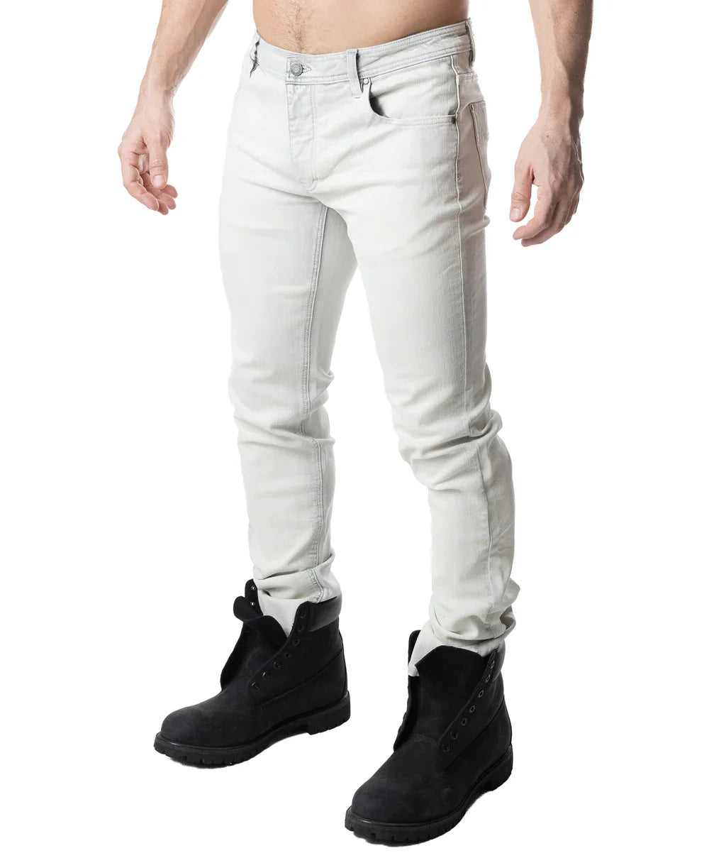Np jean bleached light gray slim-fit denim jeans with modern faded wash and classic five-pocket design