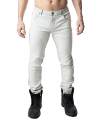 Light gray slim-fit denim jeans with classic five-pocket design and rolled cuffs from NP JEAN bleached collection