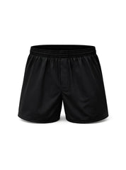 Black nylon active underwear boxer shorts with smooth lightweight fabric and elastic waistband for athletic use