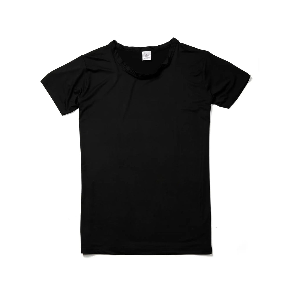 Black short-sleeved crew neck t-shirt made of smooth cotton fabric from nylon+ active underwear collection