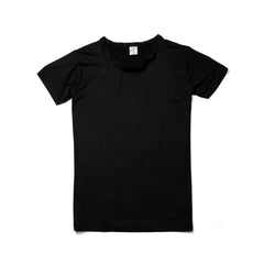 Black short-sleeved crew neck t-shirt made of smooth cotton fabric from nylon+ active underwear collection