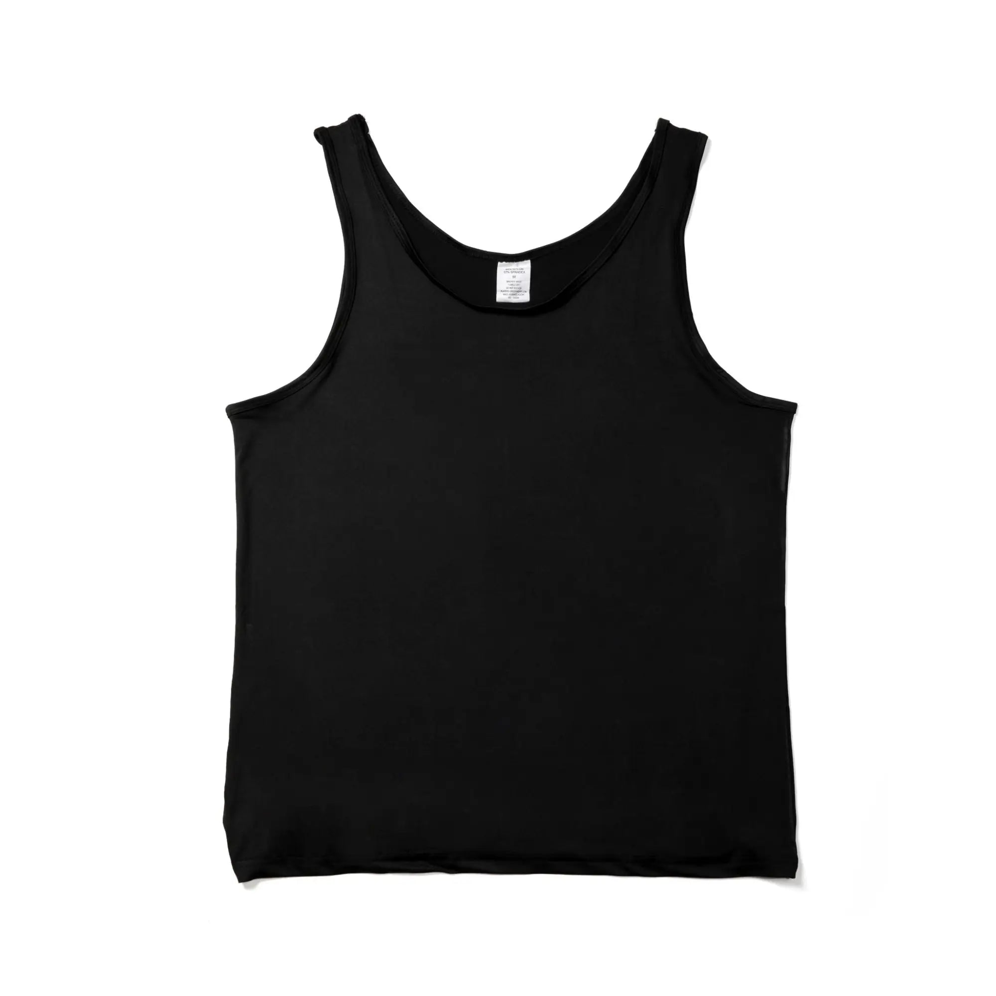 Black sleeveless nylon tank top with minimalist design ideal for active underwear use