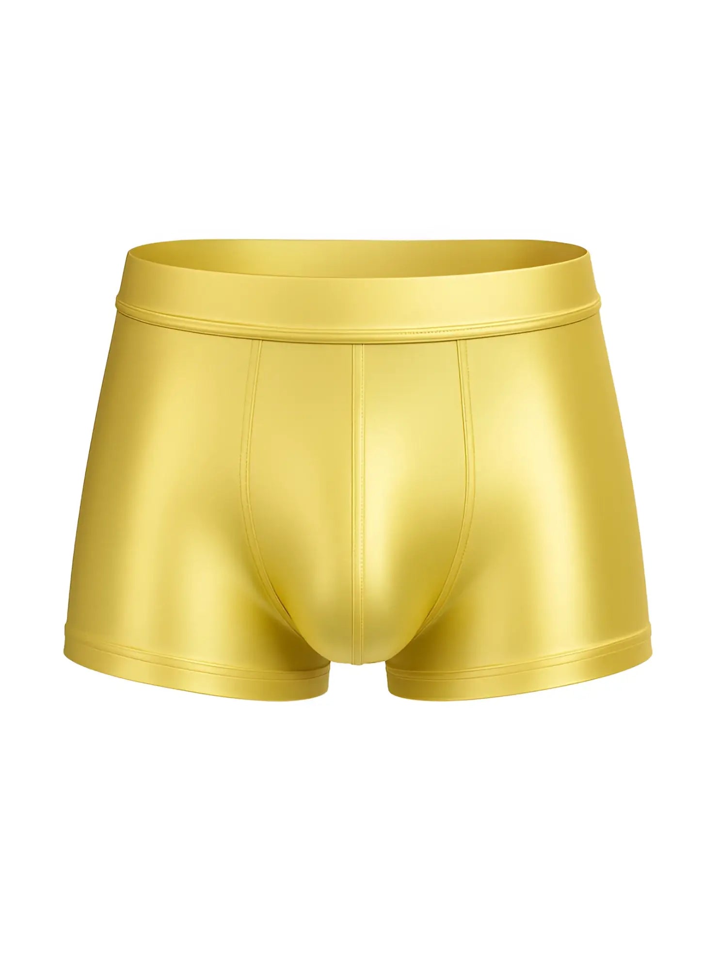 Nylon luxury trunk shiny gold metallic briefs with smooth reflective surface and snug fitting design