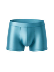 Teal shiny faux leather nylon luxury trunk boxer briefs with a smooth sleek design front view