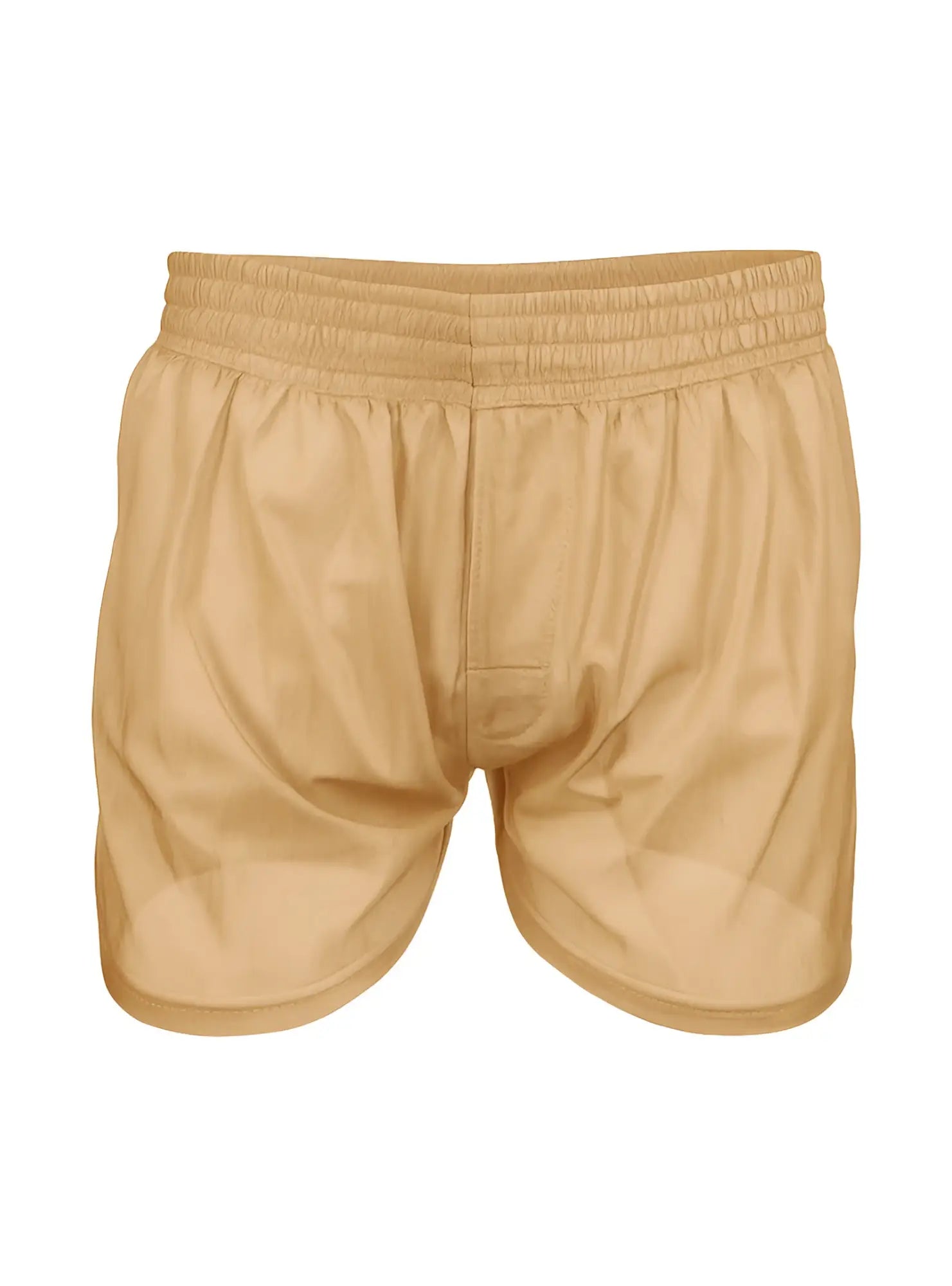 Beige nylon tricot boxer with elastic waistband made of smooth lightweight fabric for athletic use