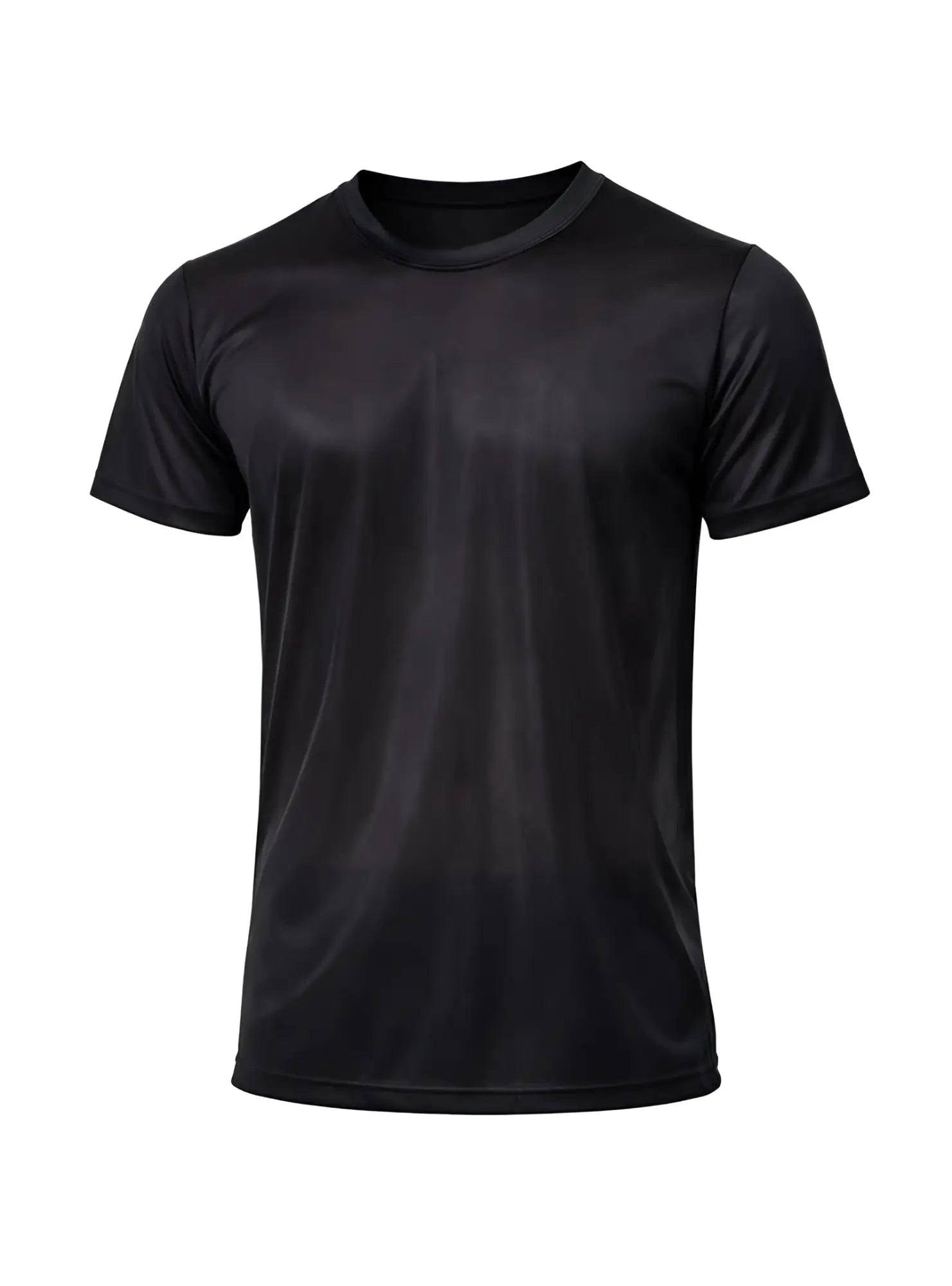 Black short-sleeved nylon tricot crew neck t-shirt with smooth performance fabric for athletic wear