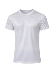 White nylon tricot crew neck t-shirt with short sleeves and smooth lightweight fabric finish