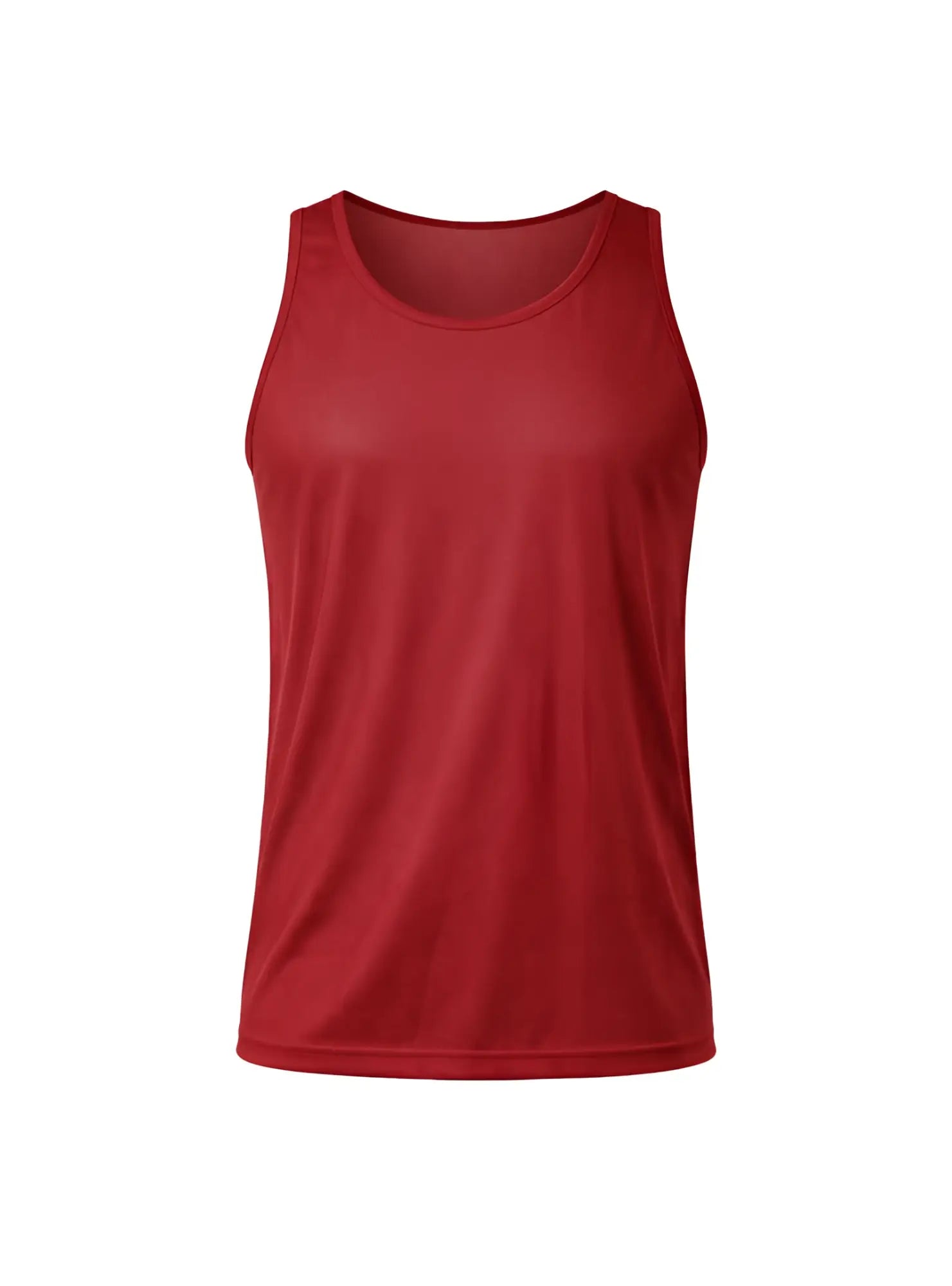 Red nylon tricot tank top with a smooth form-fitting design and subtle seam detailing