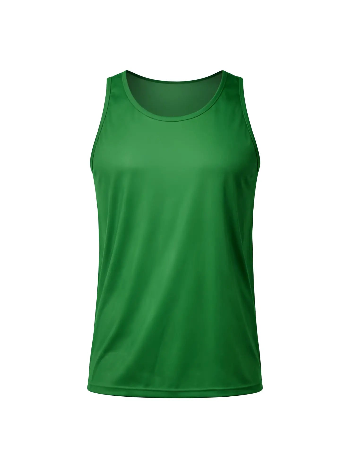 Solid green nylon tricot athletic tank top with a simple fitted design for active wear