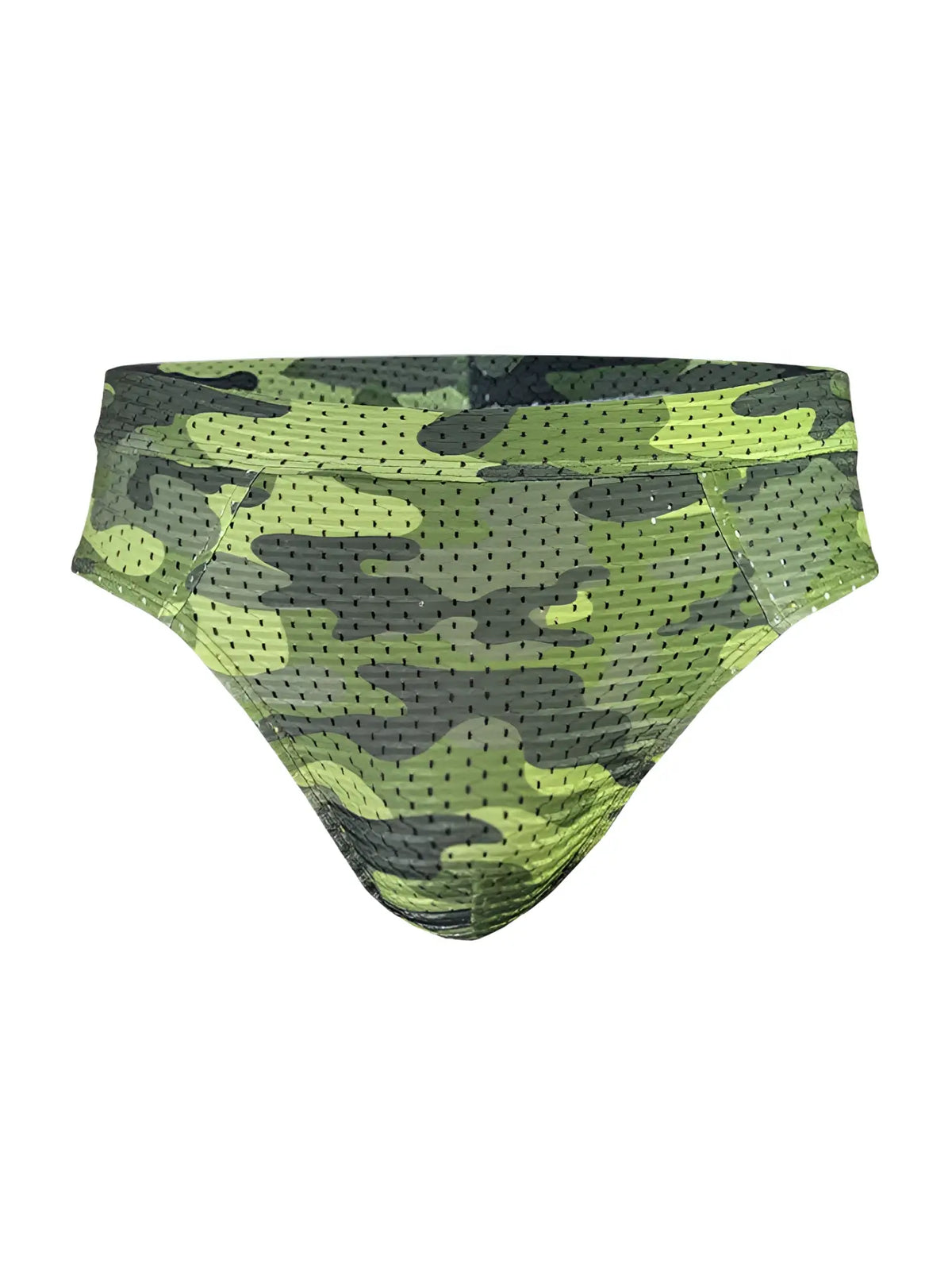Nylux camo brief green and black camouflage swim trunks made of perforated mesh fabric for quick drying