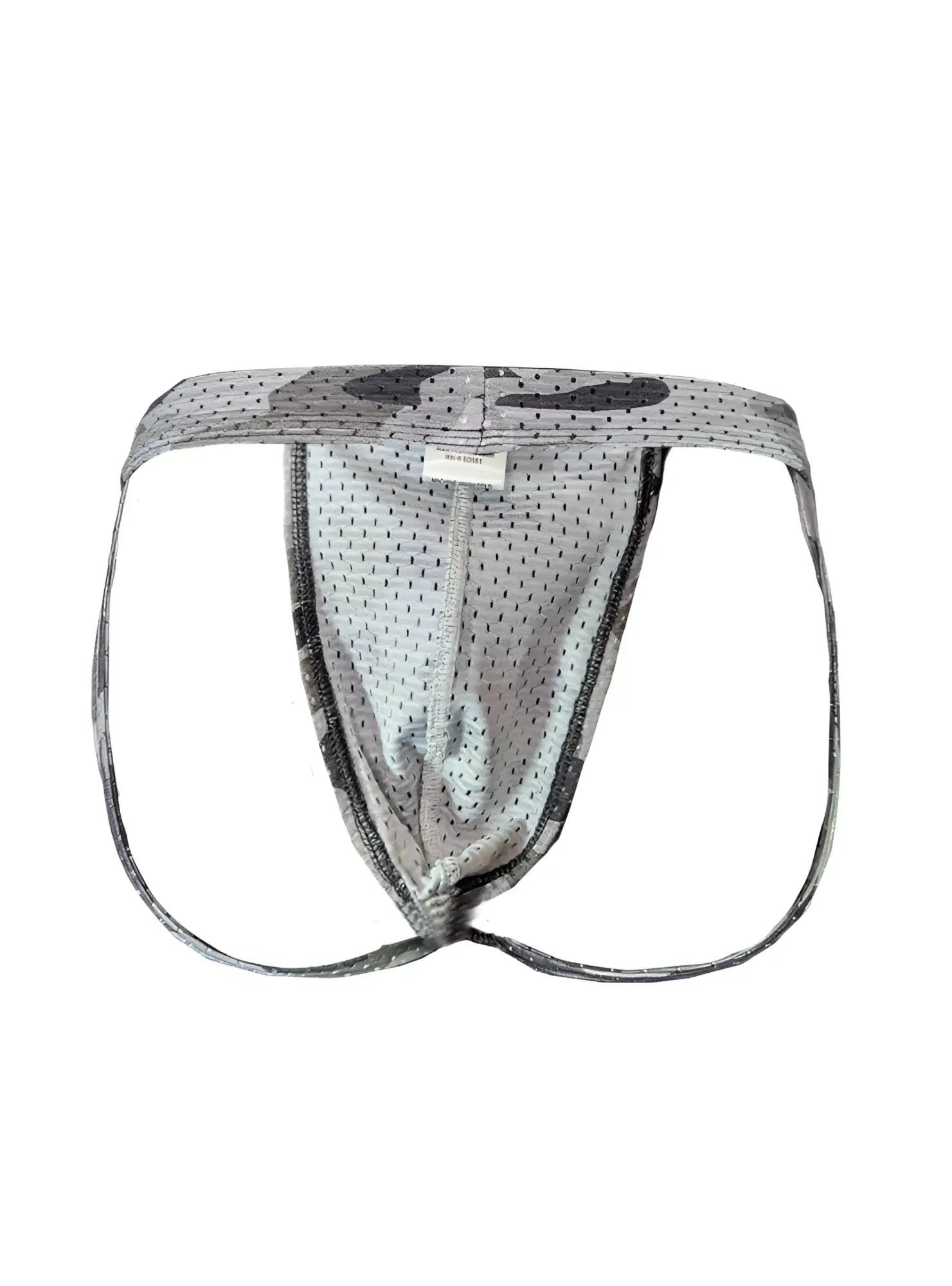 Nylux camo jockstrap gray mesh athletic briefs with subtle black pattern and reinforced elastic waistband