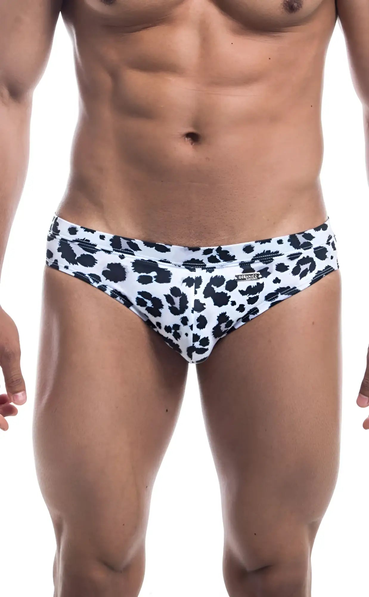 White briefs swim bikini with black leopard print pattern in oceanico design for stylish beachwear use