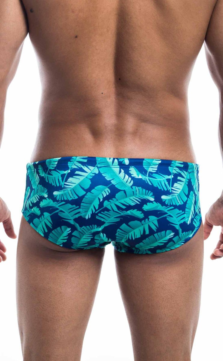 Teal and blue tropical leaf patterned swim trunks oceanico swim brief ideal for beach and poolwear