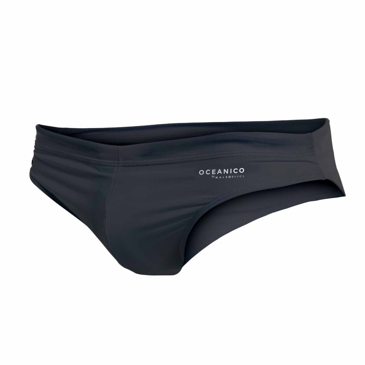 Oceanico swim briefs in black with sleek form-fitting design and subtle white branding on the waistband