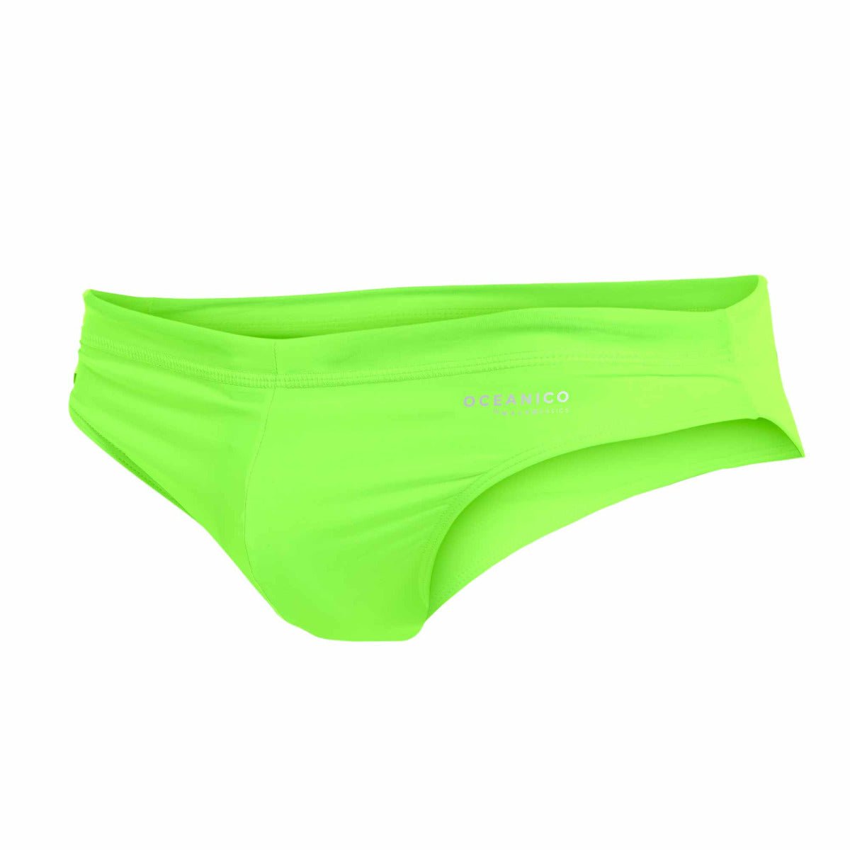 Bright neon green oceanico swim briefs with a sleek modern design and subtle embroidered brand logo on the front