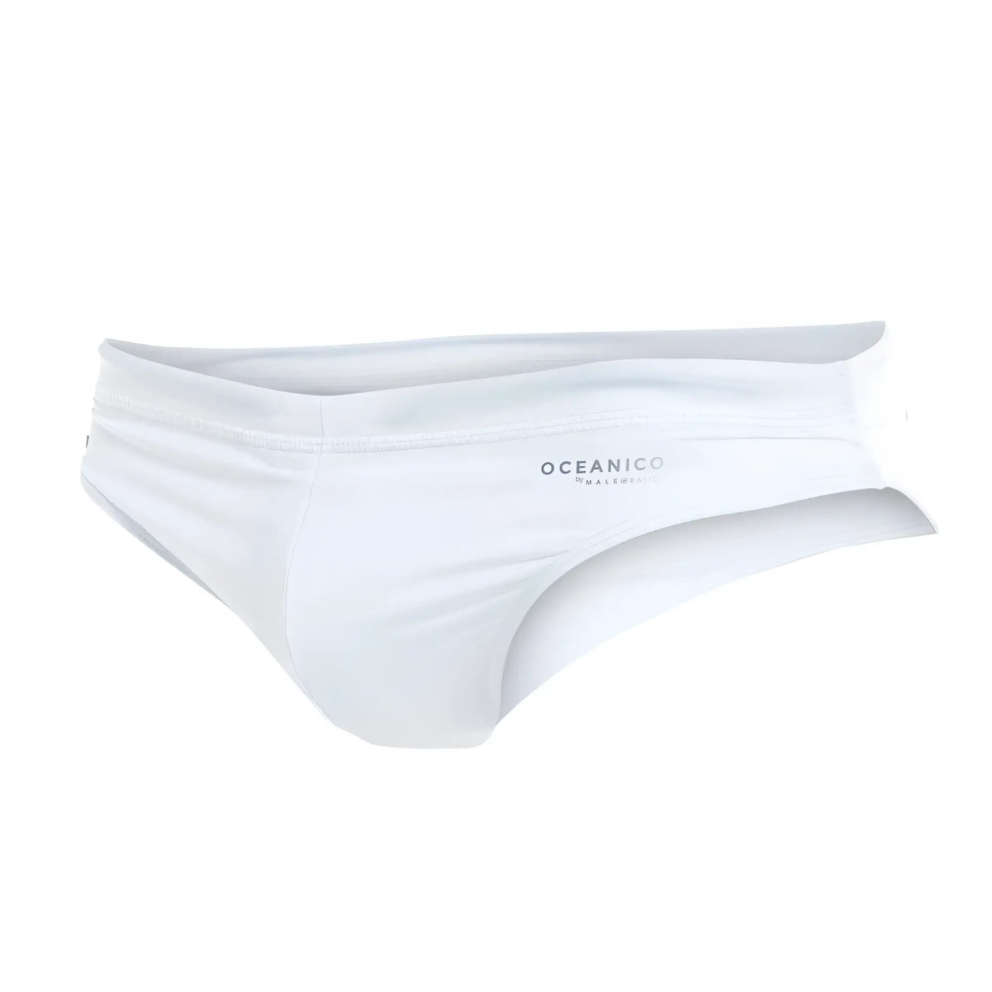 White oceanico swim briefs with sleek form-fitting design and subtle brand logo on waistband