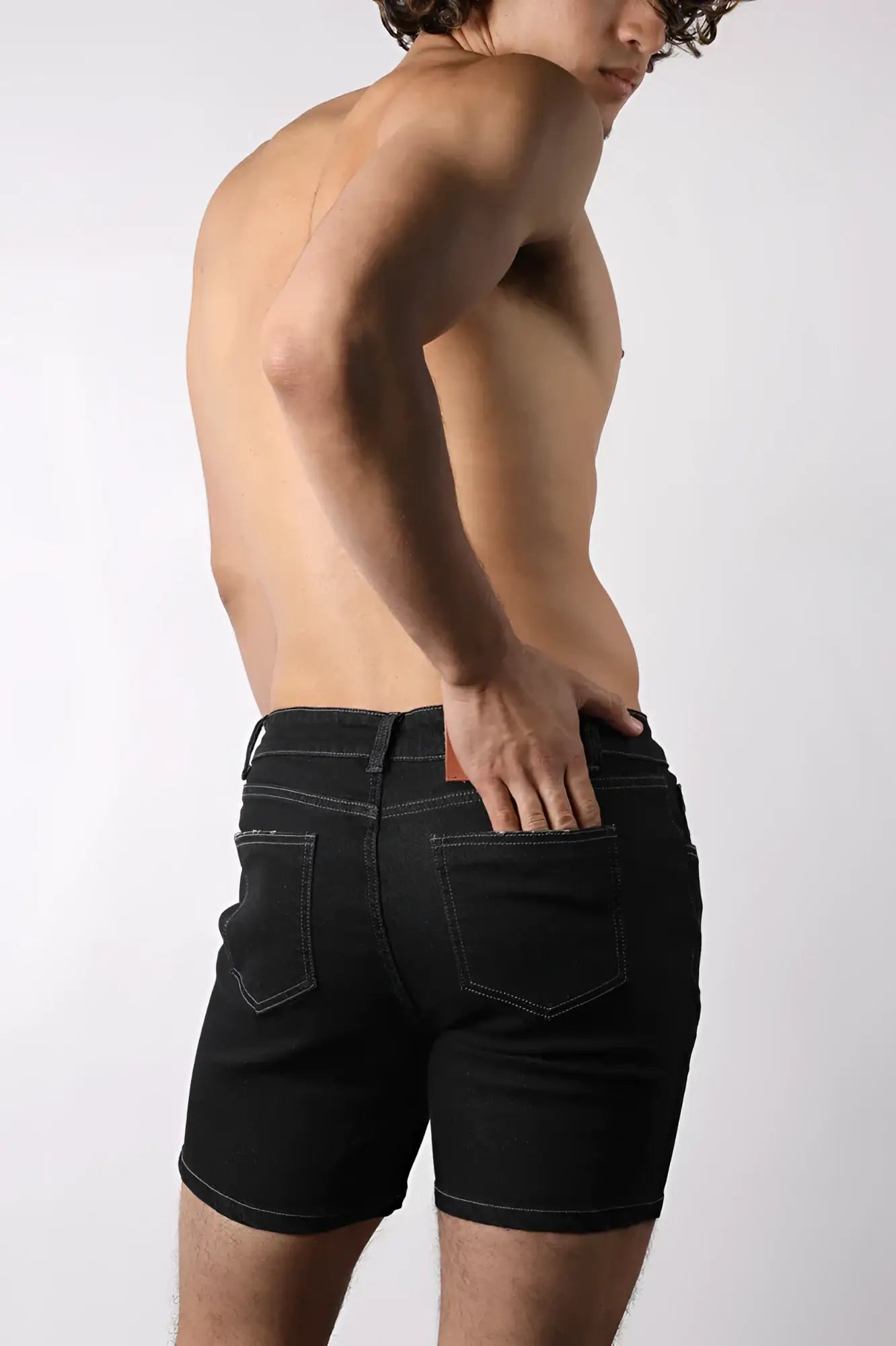 Oceanside denim short black slim fit shorts with contrasting stitching in denim material