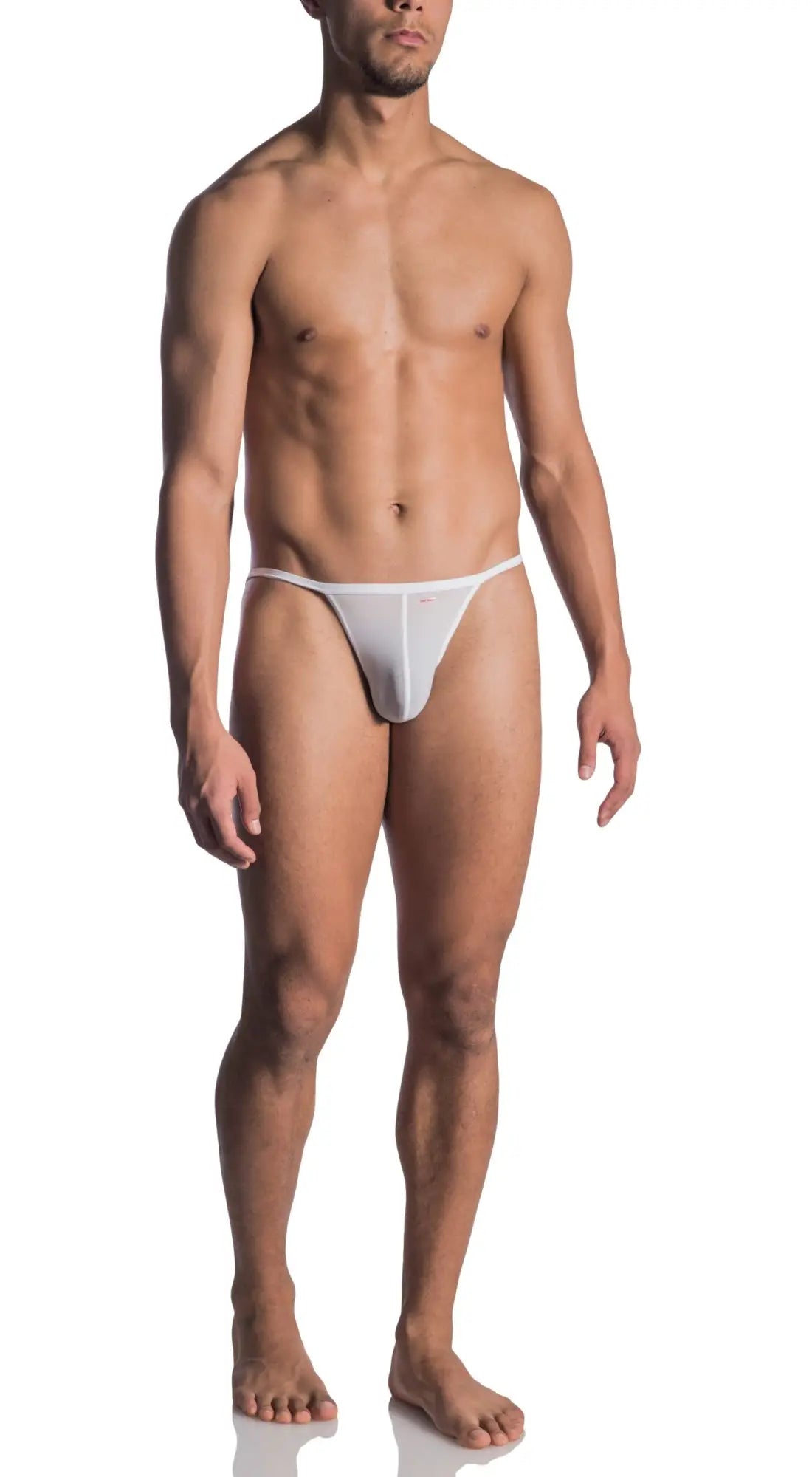 White mesh thong with subtle logo on front by OLAF BENZ 0965 Riotanga featuring breathable fabric design